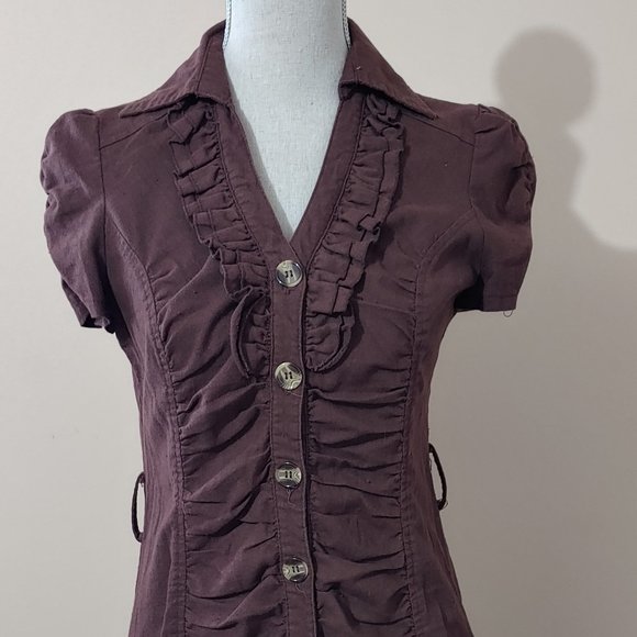 Cocoa Chanel Linen Ruched Shirtdress w Belt L (M) EUC - Picture 4 of 4